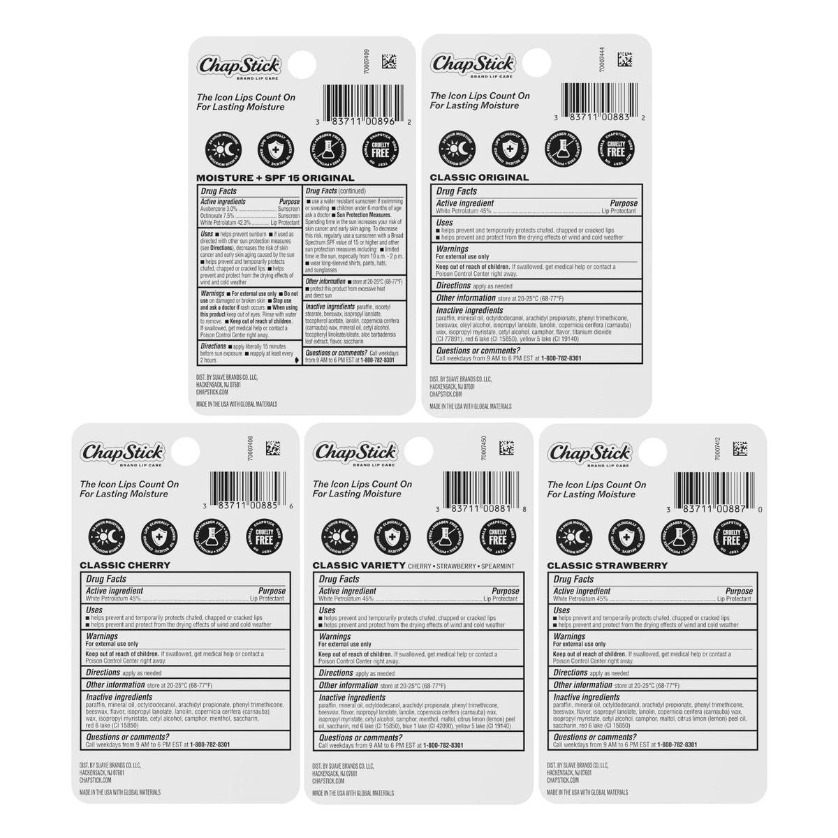 ChapStick Classic Collection Flavored Lip Balm Bulk Variety Pack, 15-Pack