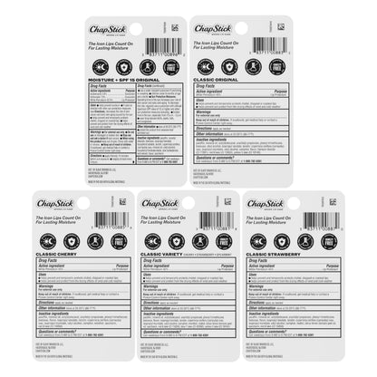 ChapStick Classic Collection Flavored Lip Balm Bulk Variety Pack, 15-Pack