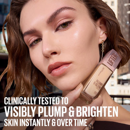 Maybelline Lifter Plump & Glow Foundation, Liquid Foundation with 2% Niacinamide + Hyaluronic Acid, Plumping and Brightening Face Makeup, 118, 1 Count