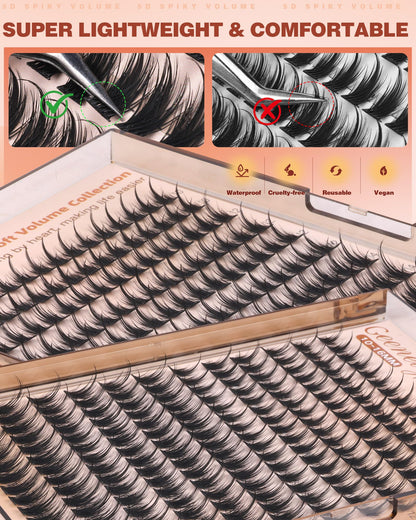 Geeneiya Manga Lash Clusters with Spikes D Curl Eyelash Clusters 10-16mm