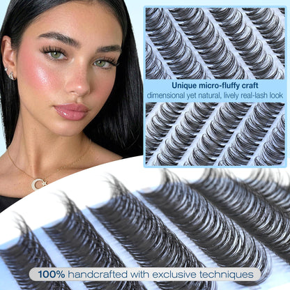 Pawotence Natural Lash Clusters Wispy Eyelash Clusters D-Curly Clear Band Lashes Clusters Eyelash Extensions, 10-16mm Ultra Thin Soft Band Eyelashes Clusters DIY Lash Extension