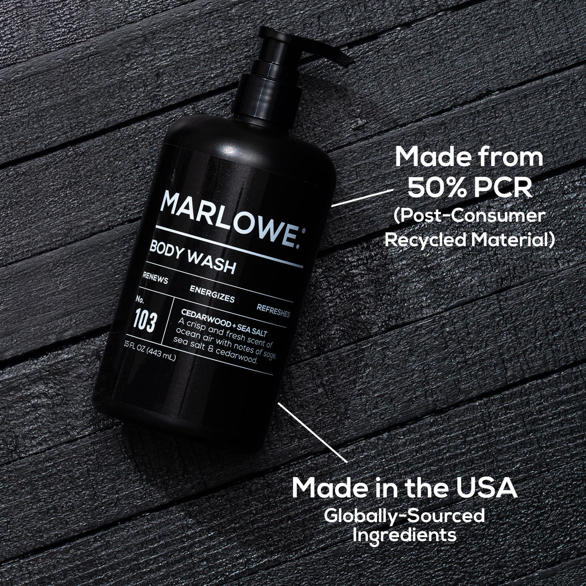 MARLOWE. Men's Body Wash, Refreshing Shower Gel, Cedarwood, 15 oz Pump